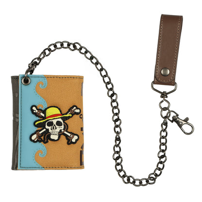 One Piece Tri-Fold Wallet Straw Hat Crew with Chain and Snap Belt Clip