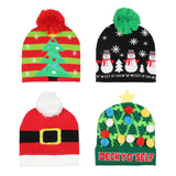 Festive Holiday Novelty Adult Light Up Knit Beanie Pom Pom Hat Cap OSFM