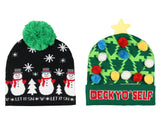 Festive Holiday Novelty Adult Light Up Knit Beanie Pom Pom Hat Cap OSFM