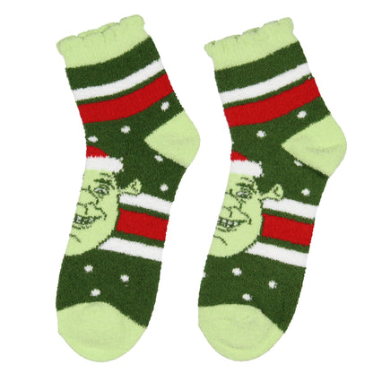 Shrek Women's Shrek and Donkey Holiday Chenille Socks Scalloped Cuff 3 Pair