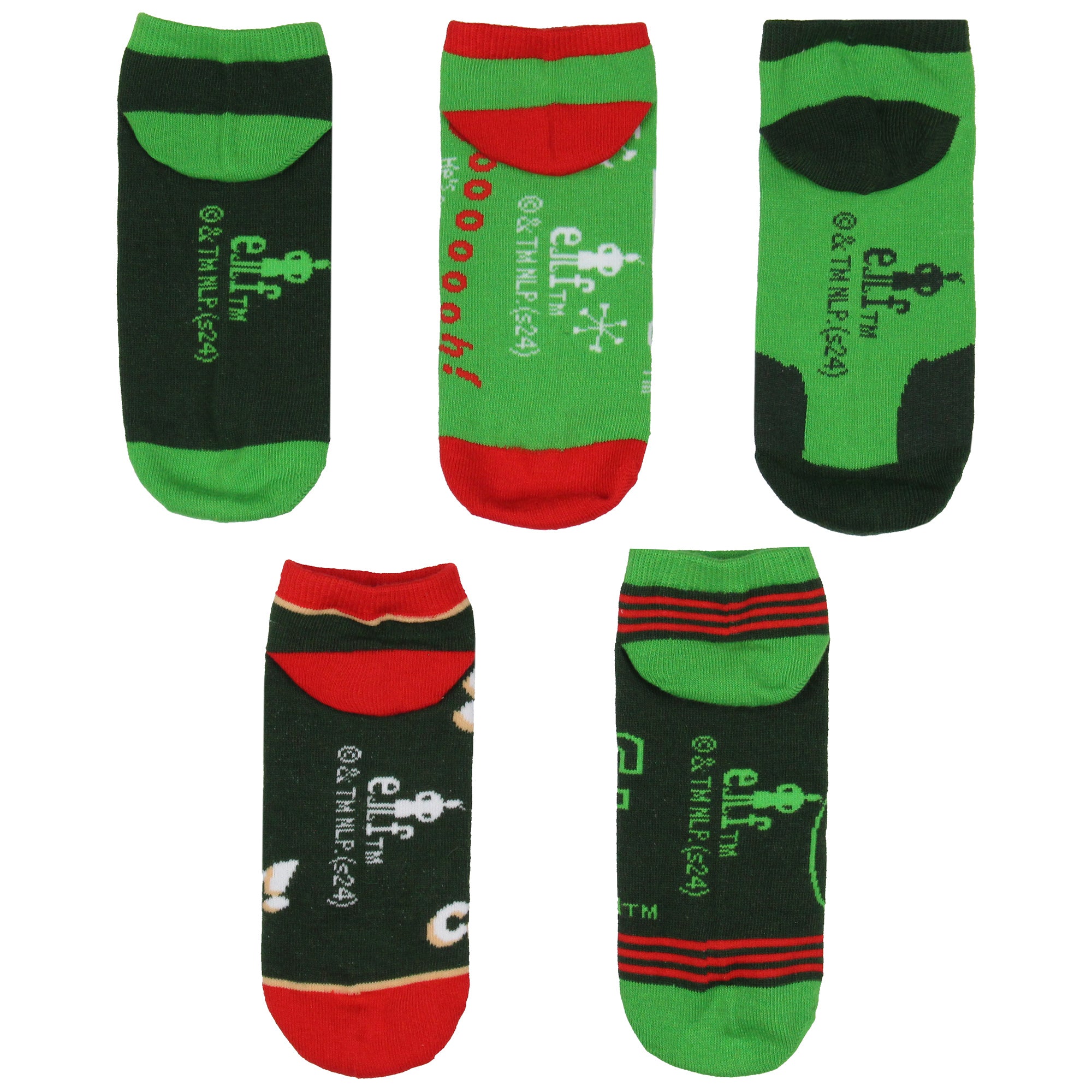 Elf Women's Socks Buddy The Elf Character Catchphrases 5-Pack Ankle Socks