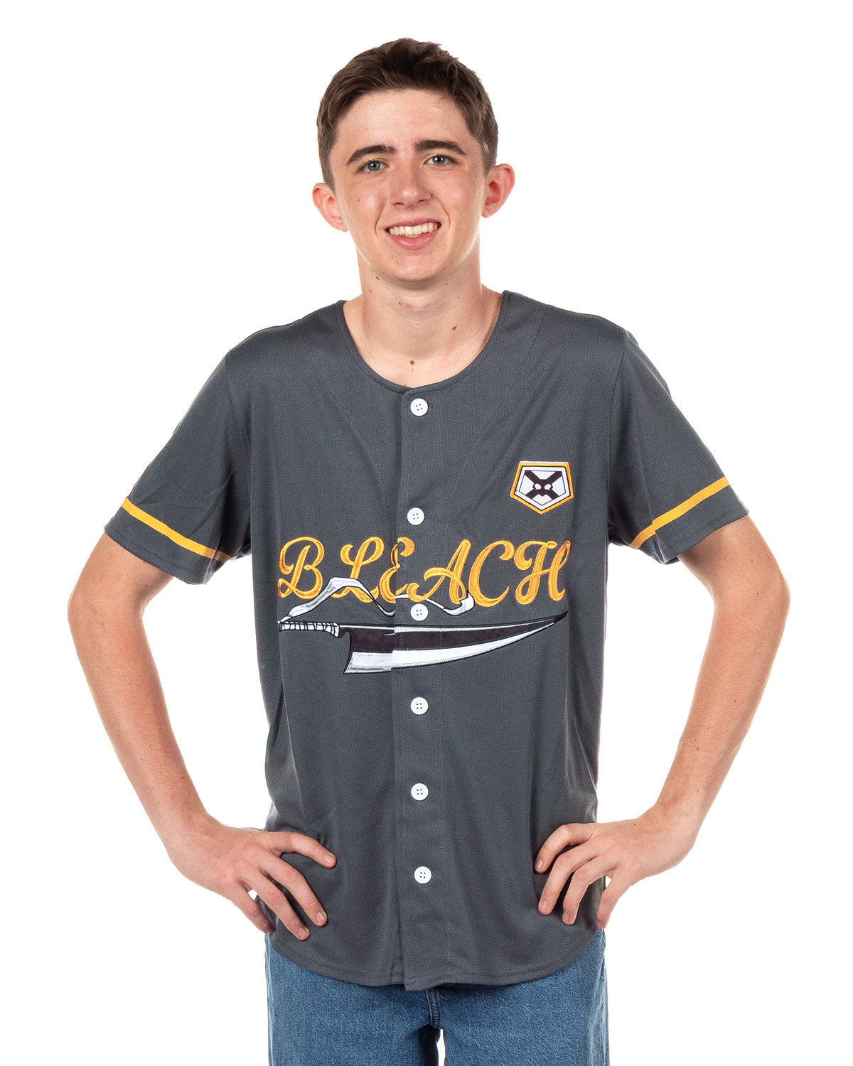 Bleach Baseball Jersey Men's Ichigo Anime Mesh Button Front Shirt