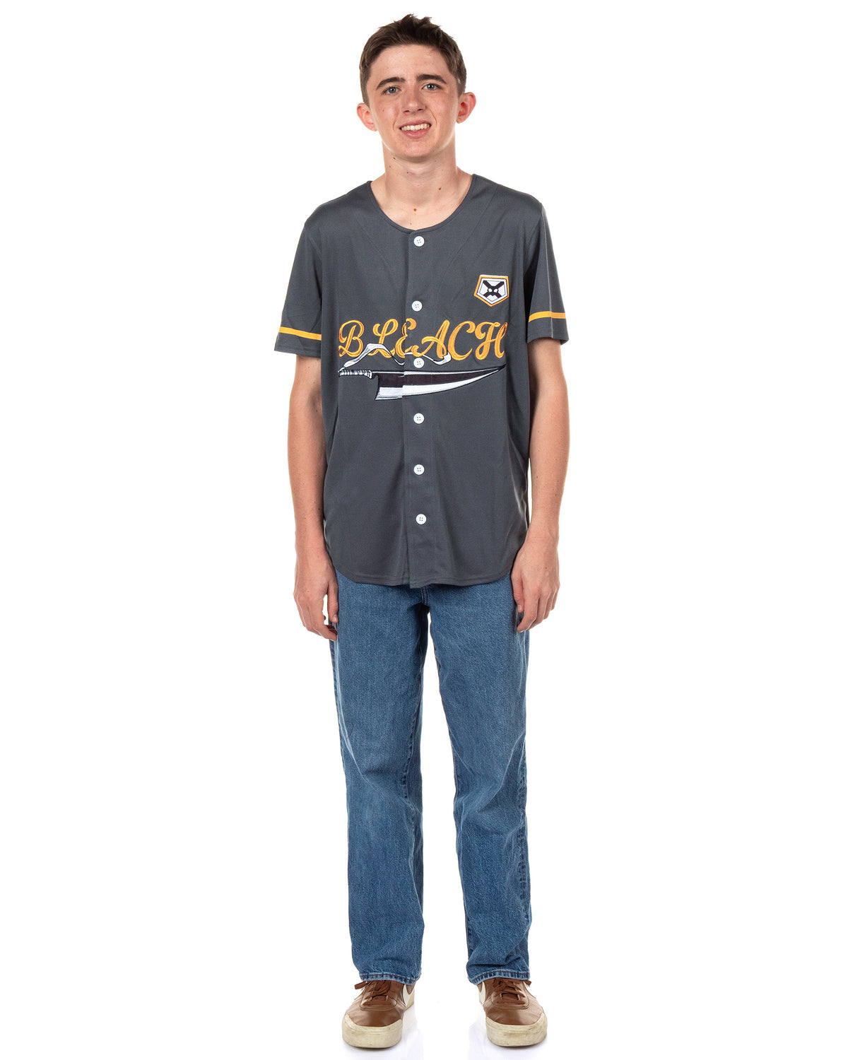 Bleach Baseball Jersey Men's Ichigo Anime Mesh Button Front Shirt