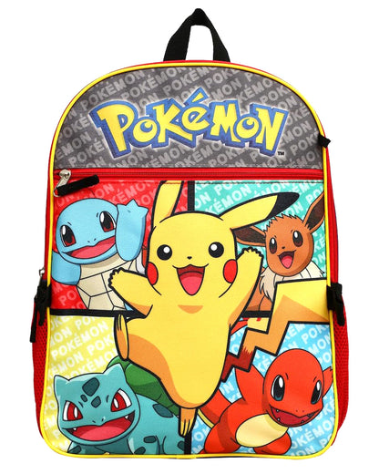 Pokemon 5 Piece Backpack Set Supply Case Key Chain Pendant Kids Backpack Set 16"