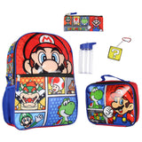 Super Mario 5-Piece 16" Backpack Set With Detachable Lunch Tote