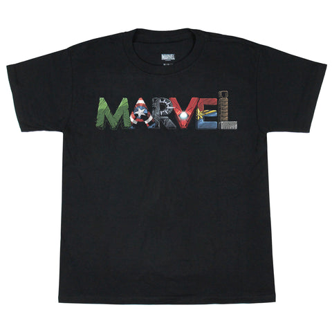 Marvel Boys' Superhero Inspired Block Letter Logo Design T-Shirt