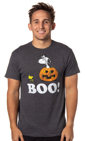 Peanuts Men's Halloween Boo Snoopy And Woodstock Pumpkin Adult T-Shirt