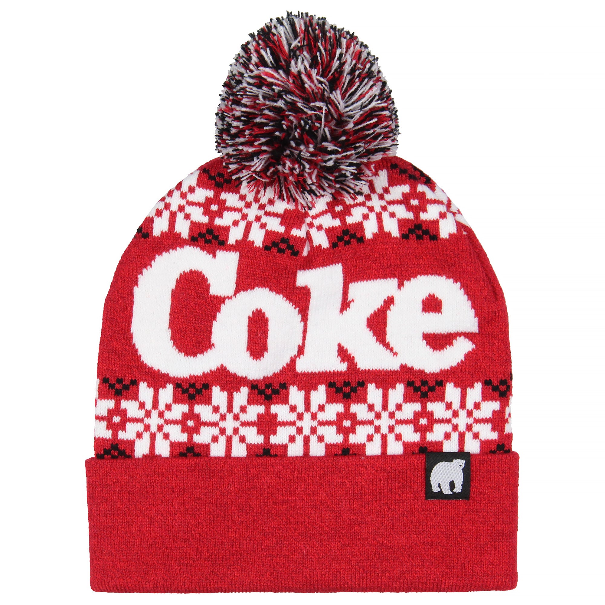Coca-Cola Coke Fair isle Sweater Knit Polar Bear Logo Folded Cuff Pom Beanie
