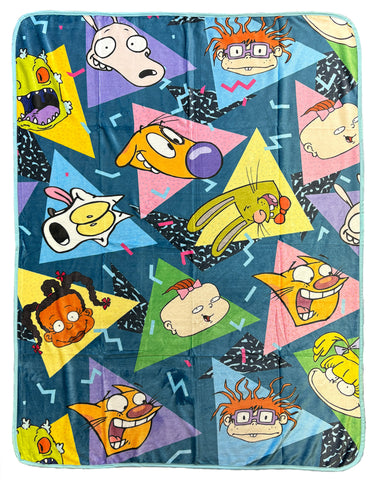 Nickelodeon Blanket 90's Inspired All-Over Character Design Plush Fleece Throw