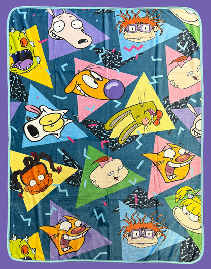 Nickelodeon Blanket 90's Inspired All-Over Character Design Plush Fleece Throw
