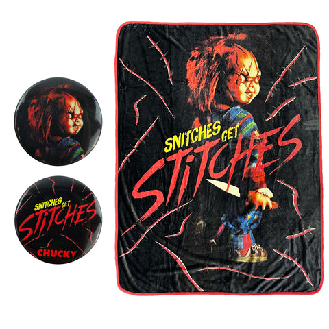 Child's Play Throw Blanket Snitches Get Stitches Soft Blanket With Buttons 45" x 60"