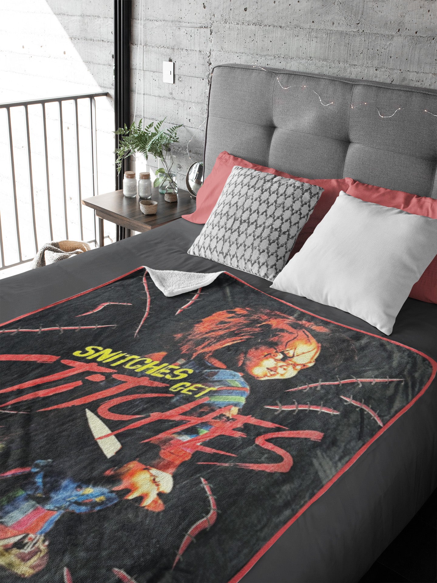 Child's Play Throw Blanket Snitches Get Stitches Soft Blanket With Buttons 45" x 60"