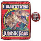 Jurassic Park Throw Blanket I Survived T-Rex Fleece Blanket With Button 45" x 60"