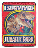 Jurassic Park Throw Blanket I Survived T-Rex Fleece Blanket With Button 45" x 60"