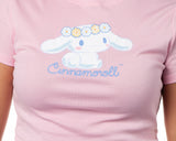 Cinnamoroll Women's Flower Crown Adult Junior's Cropped Short Sleeve T-Shirt