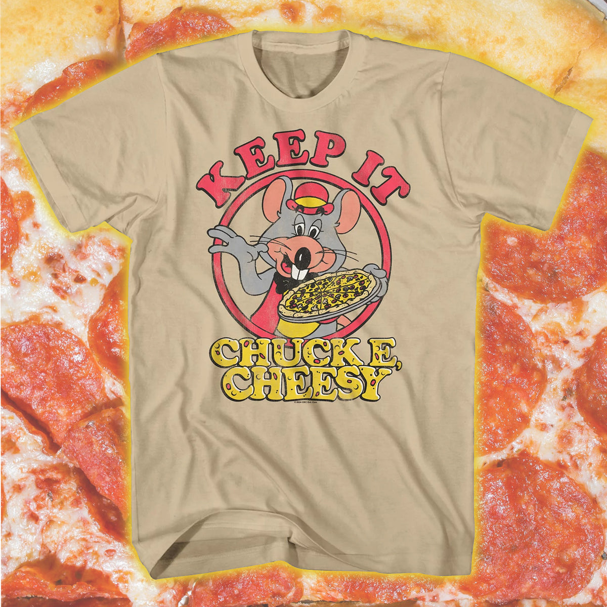 Chuck E Cheese T-Shirt Men's Keep It Cheesy Character Logo Design Tee