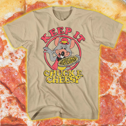 Chuck E Cheese T-Shirt Men's Keep It Cheesy Character Logo Design Tee