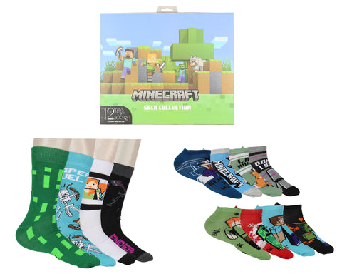 Minecraft Men's 12 Days of Socks Ankle and Crew Socks Mix and Match Gift Box Set