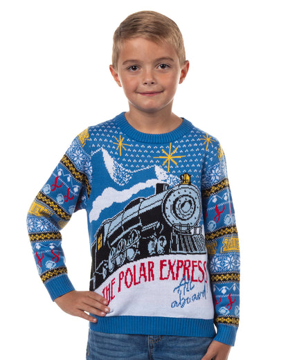 Polar Express Ugly Sweater Kids All Aboard Fair Isle Knit Holiday Pullover