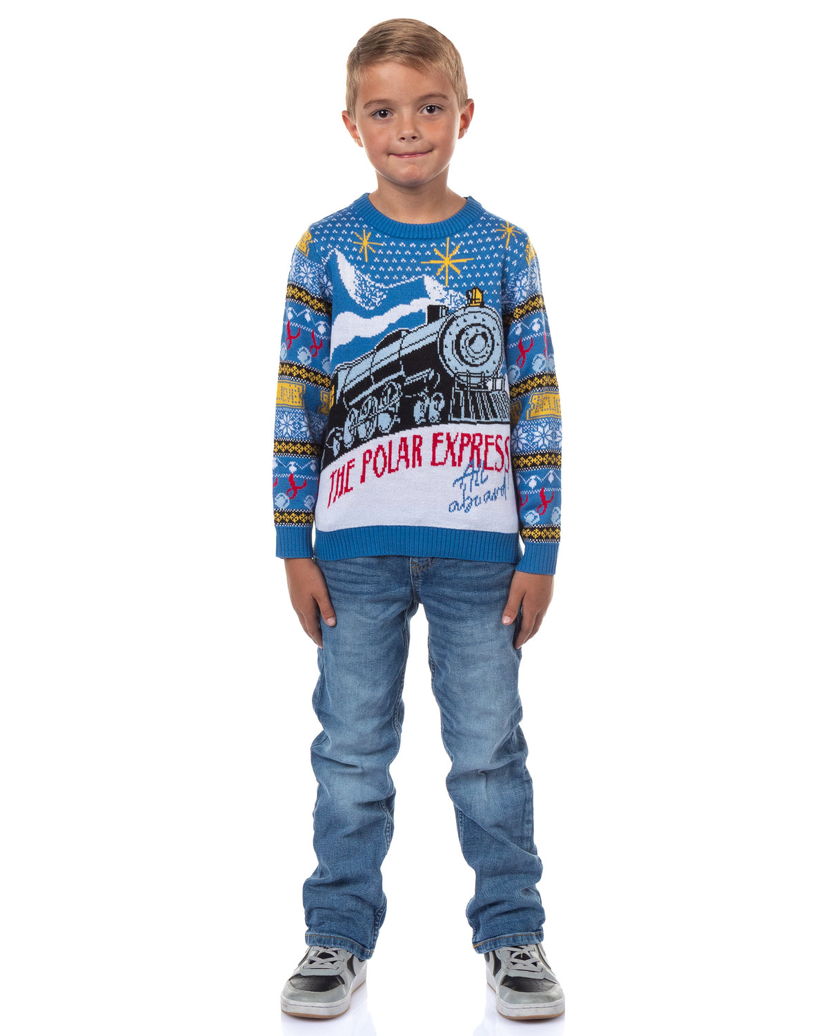 Polar Express Ugly Sweater Kids All Aboard Fair Isle Knit Holiday Pullover