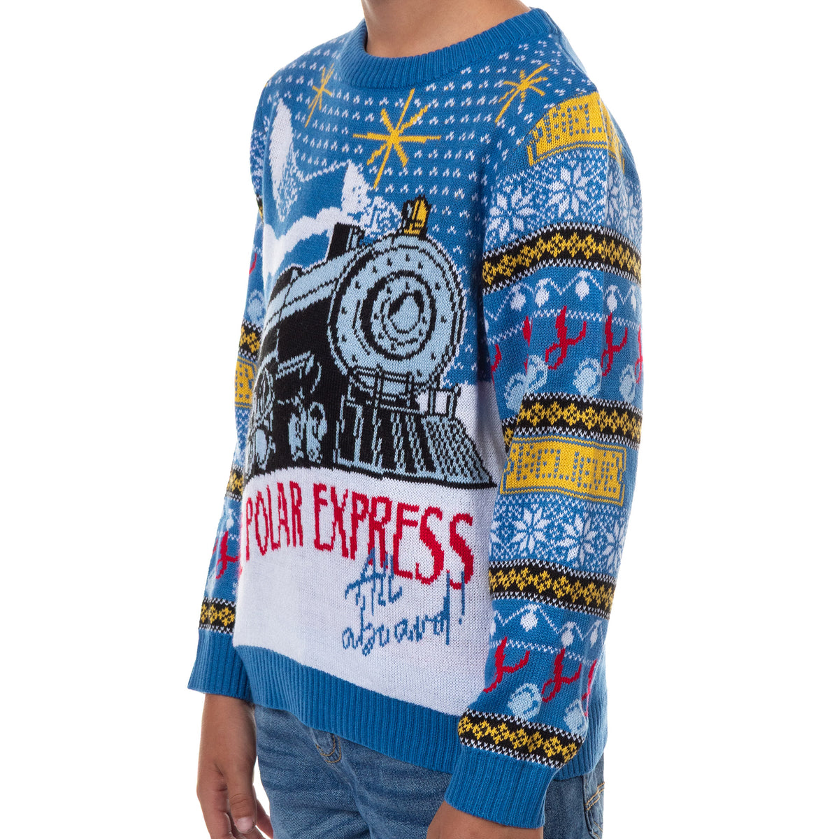 Polar Express Ugly Sweater Kids All Aboard Fair Isle Knit Holiday Pullover