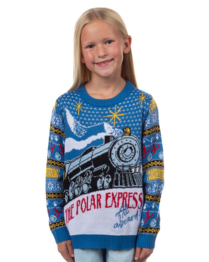 Polar Express Ugly Sweater Kids All Aboard Fair Isle Knit Holiday Pullover