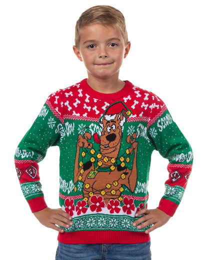 Scooby-Doo Ugly Sweater Tangled Lights Kids Knit Holiday Pullover
