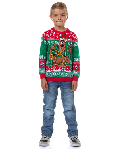 Scooby-Doo Ugly Sweater Tangled Lights Kids Knit Holiday Pullover
