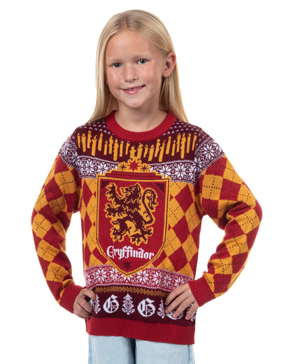 Harry Potter Ugly Sweater Kids House Crest Knit Christmas Pullover