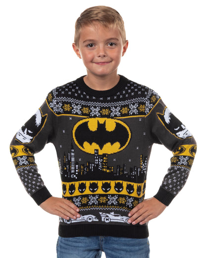 Batman Ugly Sweater Kids Bat Signal Fair Isle Christmas Knit Pullover