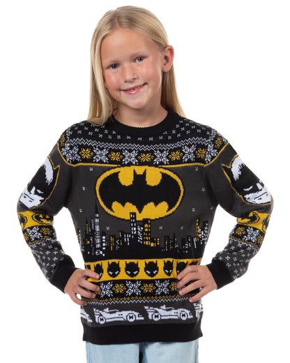 Batman Ugly Sweater Kids Bat Signal Fair Isle Christmas Knit Pullover
