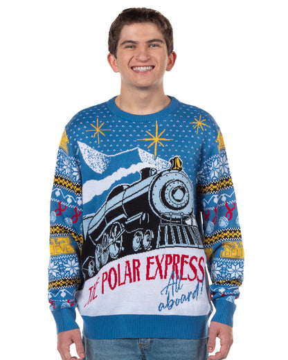 The Polar Express Ugly Sweater Adult All Aboard Holiday Knit Pullover
