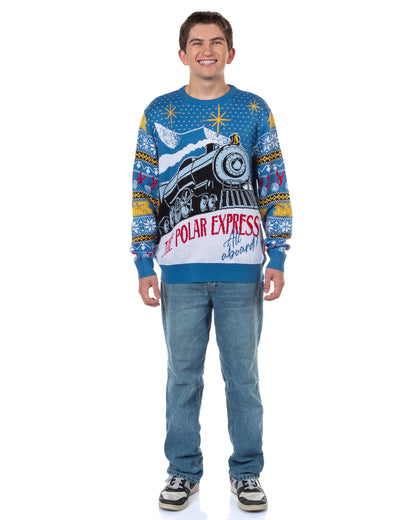 The Polar Express Ugly Sweater Adult All Aboard Holiday Knit Pullover