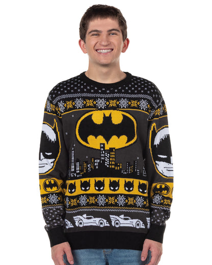 Batman Ugly Sweater Adult Bat Signal Holiday Knit Pullover