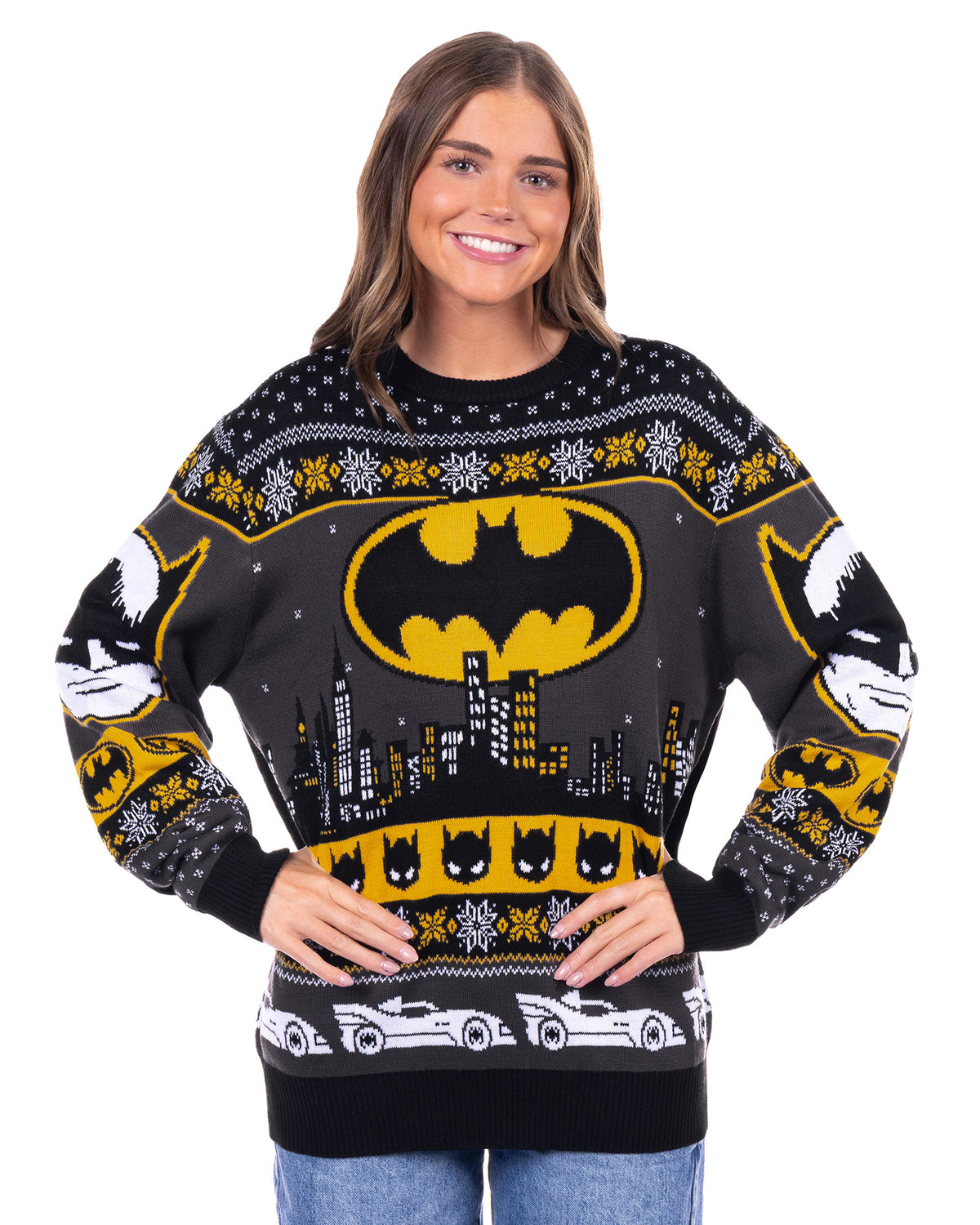 Batman Ugly Sweater Adult Bat Signal Holiday Knit Pullover