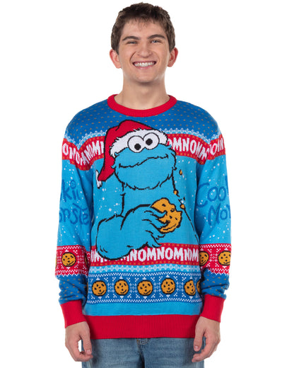 Sesame Street Ugly Sweater Adult Cookie Monster Knit Holiday Pullover