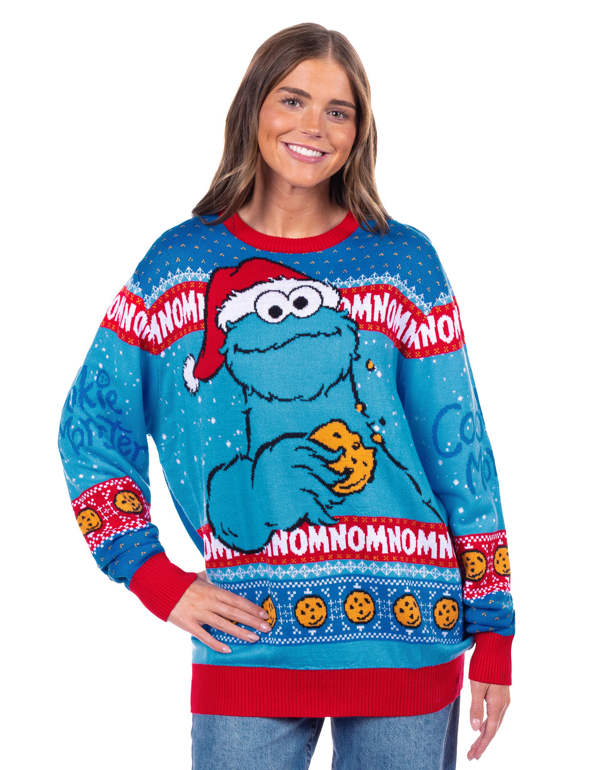 Sesame Street Ugly Sweater Adult Cookie Monster Knit Holiday Pullover