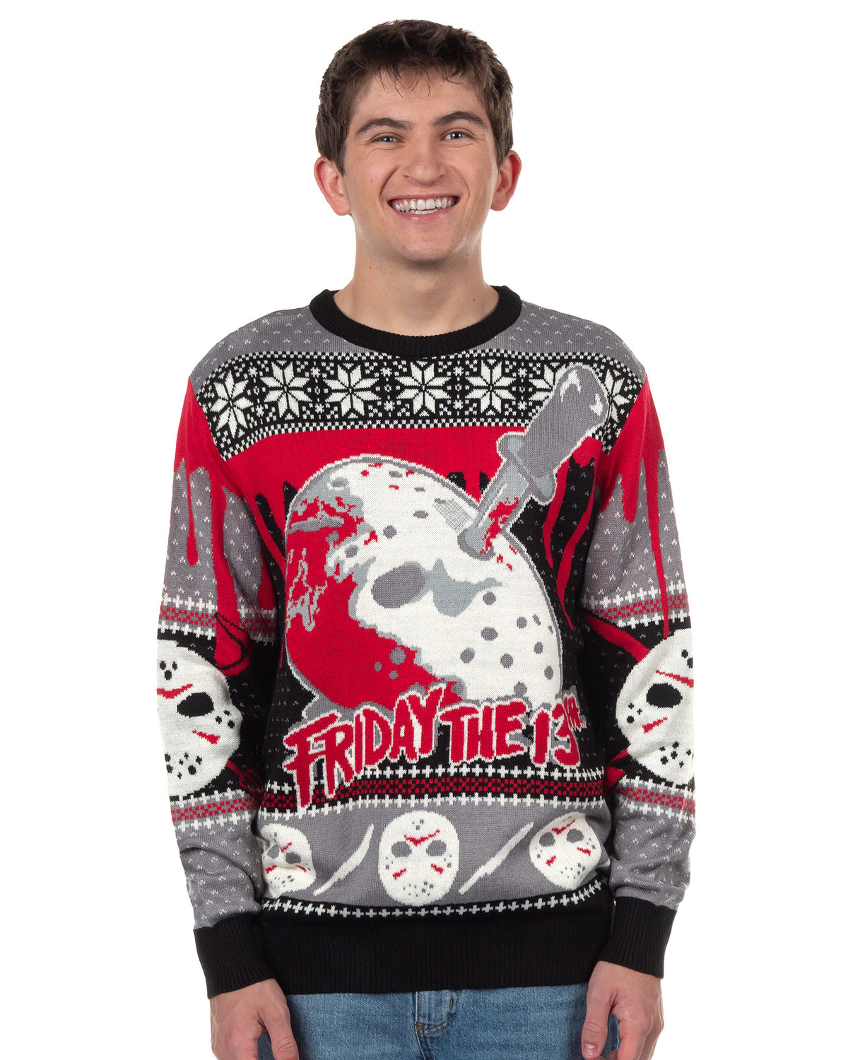 Friday the 13th Ugly Sweater Adult Hockey Mask Holiday Knit Pullover