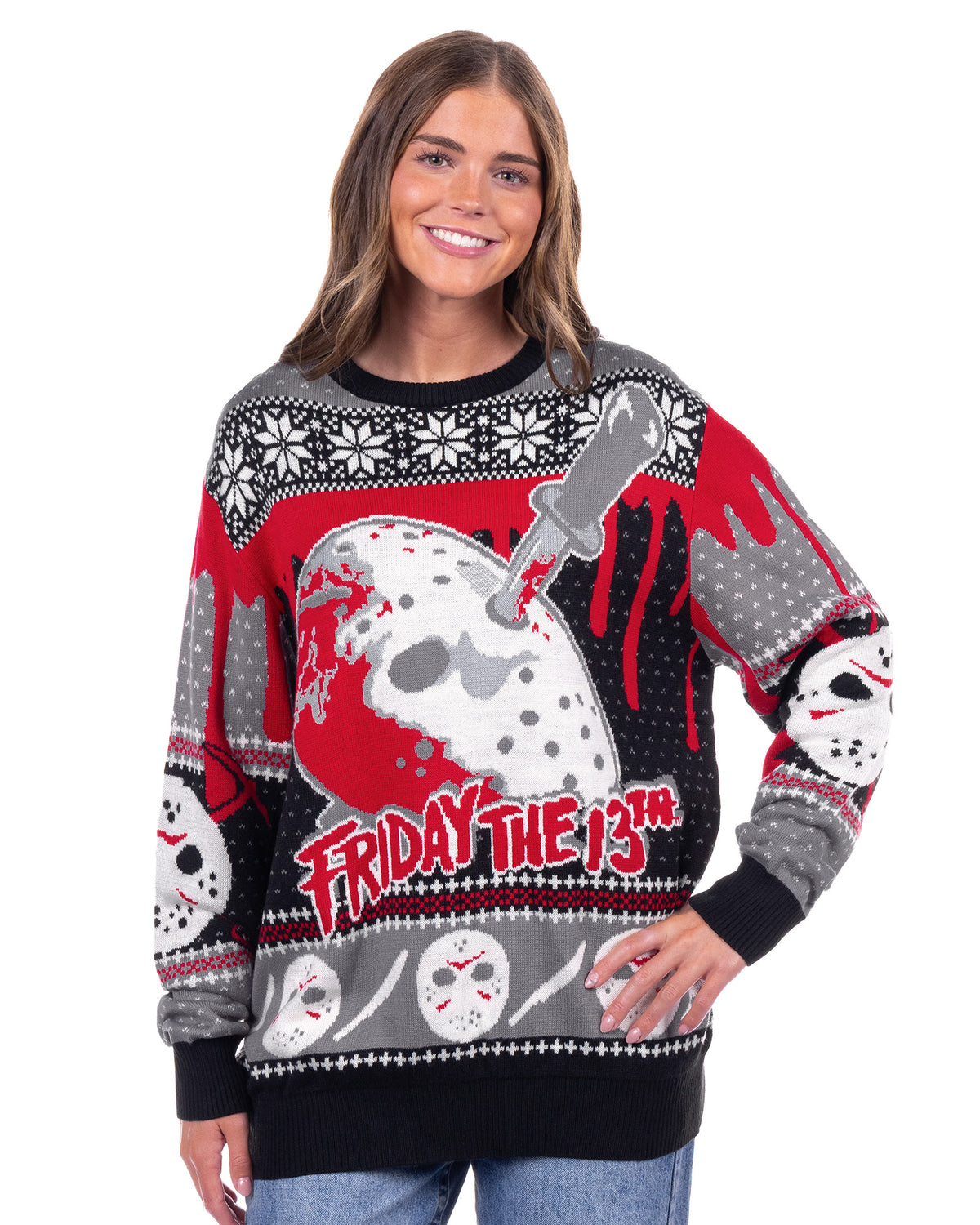 Friday the 13th Ugly Sweater Adult Hockey Mask Holiday Knit Pullover