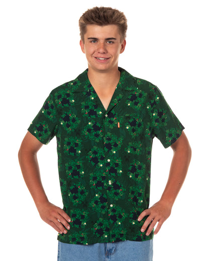 Minecraft Hawaiian Shirt Men's Vegetation Block Creeper Design Button Up Top