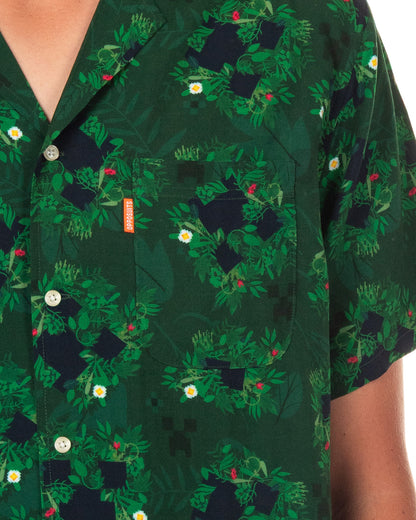 Minecraft Hawaiian Shirt Men's Vegetation Block Creeper Design Button Up Top