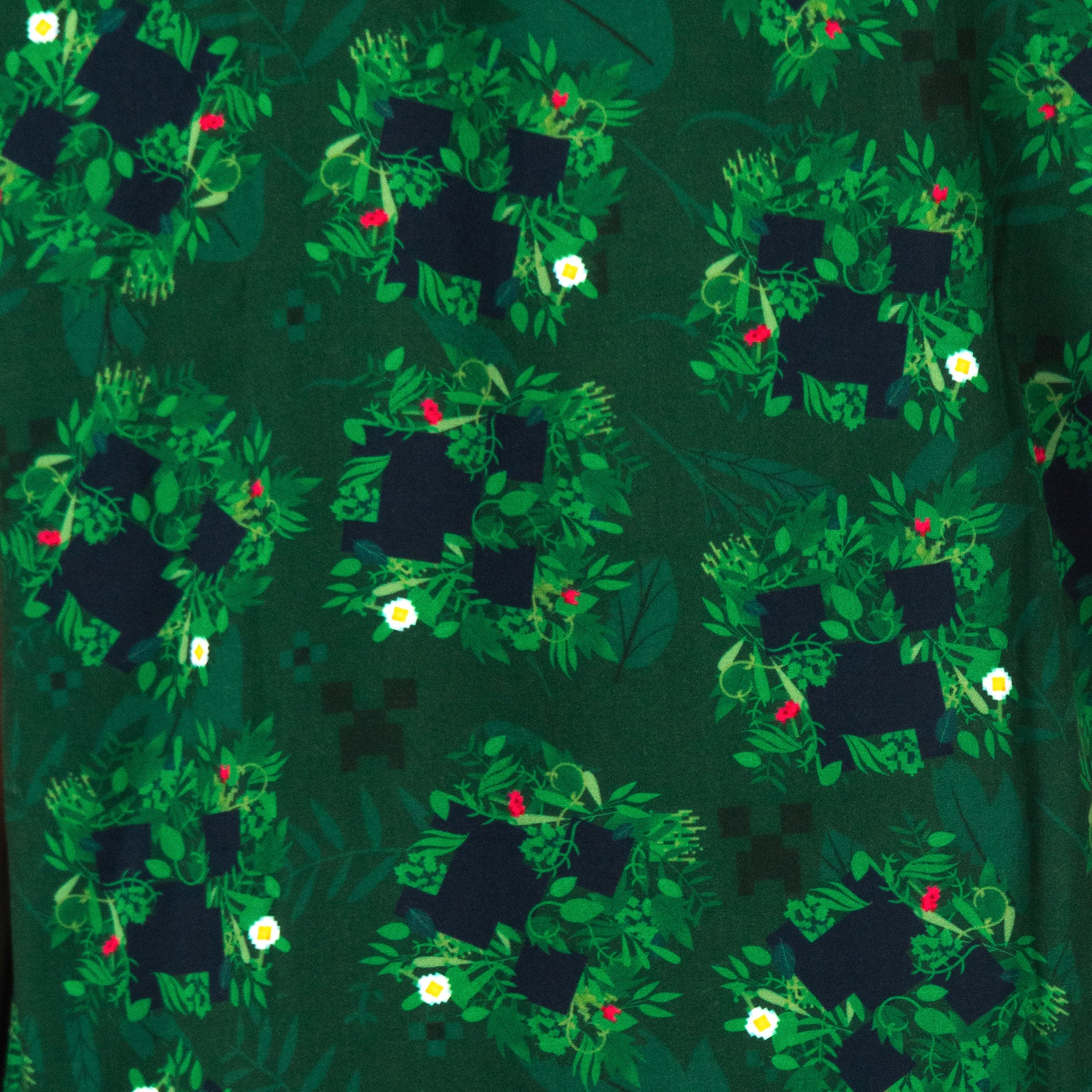 Minecraft Hawaiian Shirt Men's Vegetation Block Creeper Design Button Up Top