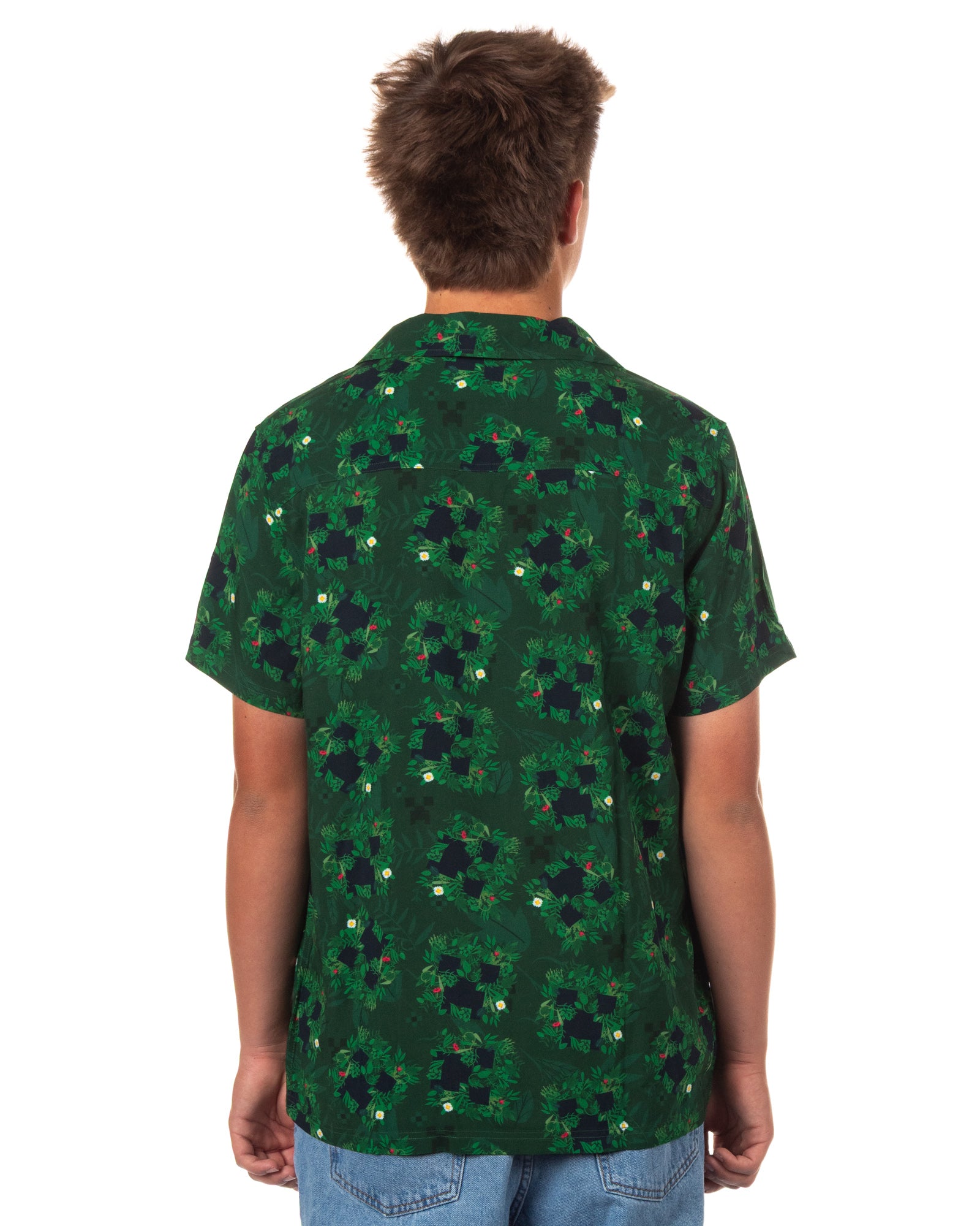 Minecraft Hawaiian Shirt Men's Vegetation Block Creeper Design Button Up Top
