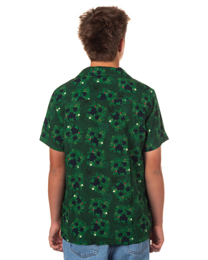 Minecraft Hawaiian Shirt Men's Vegetation Block Creeper Design Button Up Top