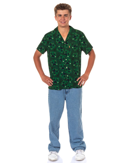 Minecraft Hawaiian Shirt Men's Vegetation Block Creeper Design Button Up Top