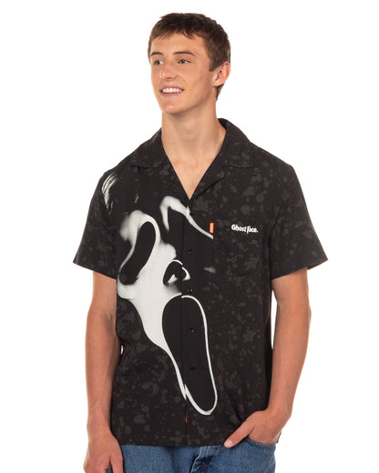 Ghost Face Hawaiian Shirt Men's Mask Splatter Button Up Woven Top
