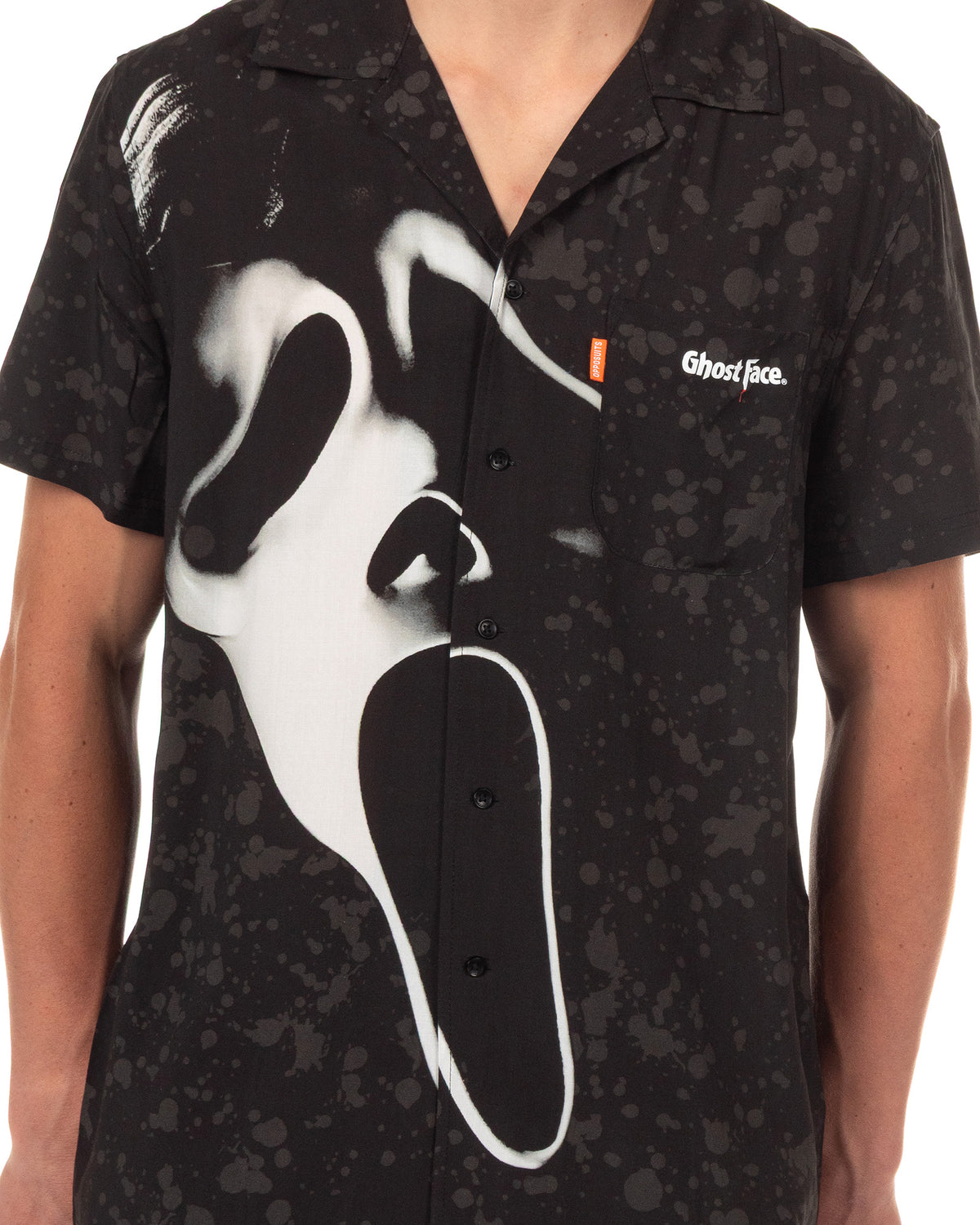 Ghost Face Hawaiian Shirt Men's Mask Splatter Button Up Woven Top