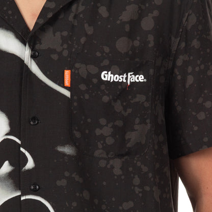 Ghost Face Hawaiian Shirt Men's Mask Splatter Button Up Woven Top