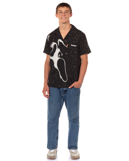 Ghost Face Hawaiian Shirt Men's Mask Splatter Button Up Woven Top