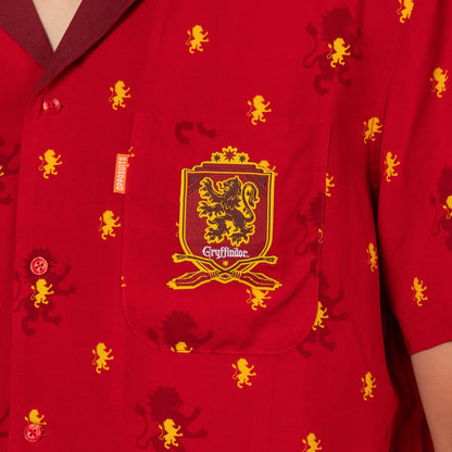 Harry Potter Hawaiian Shirt Men's Gryffindor Button Up Woven Top